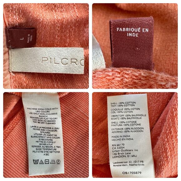 Anthropologie PILCRO Orange Pintuck Sweatshirt Top Size L - 100% Cotton - Picture 11 of 11